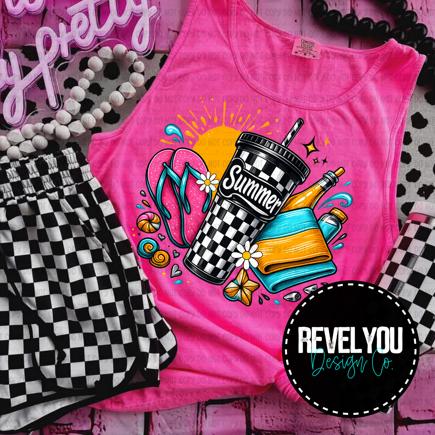 Checkered Summer Tumbler - PNG
