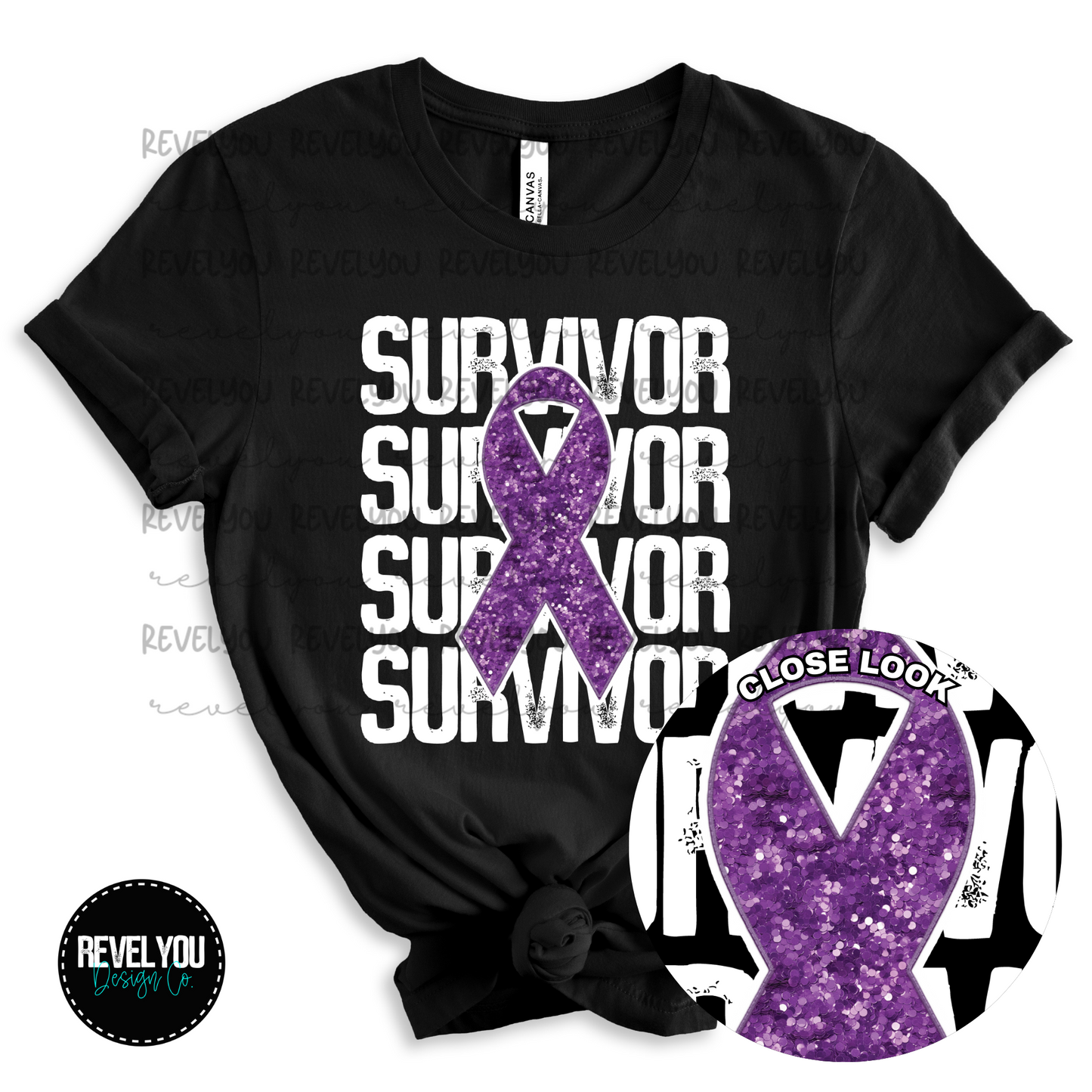 Purple Survivor White Stack Flag Faux Embroidery Sequin Look - PNG