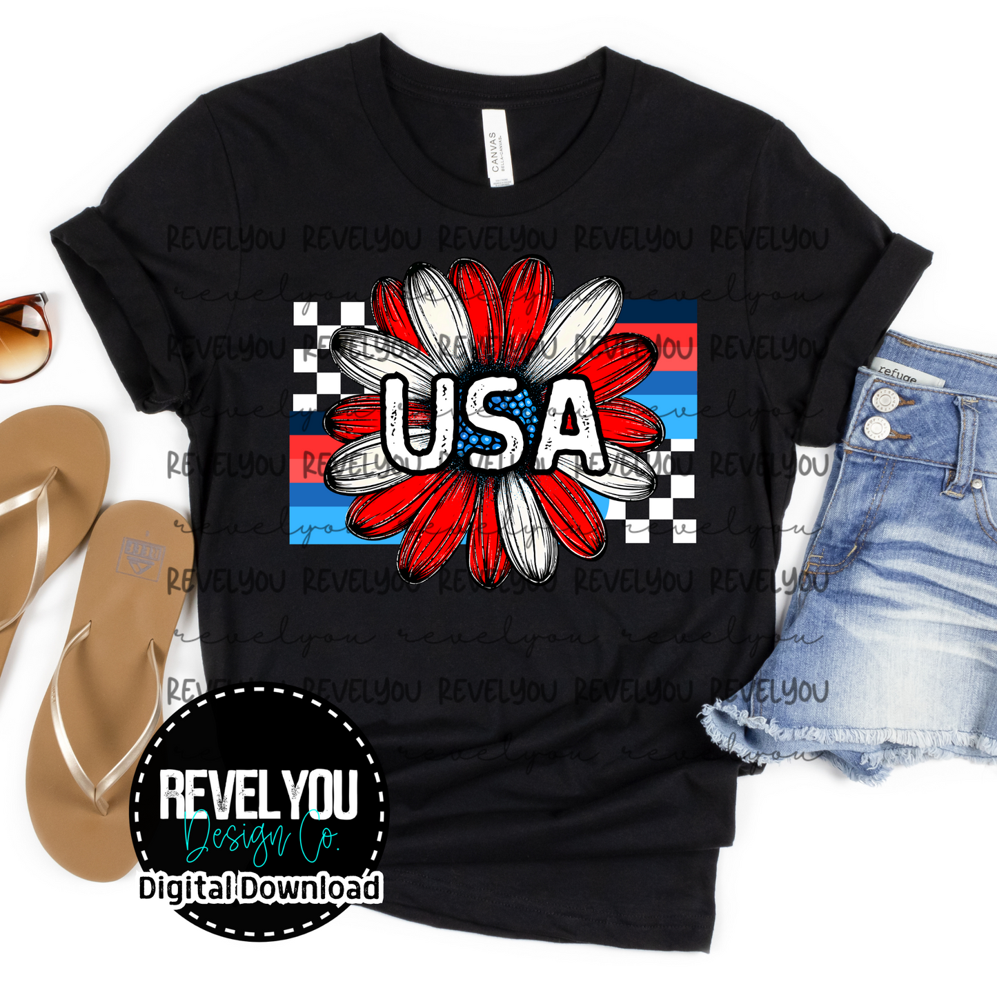 USA Retro Flower - PNG