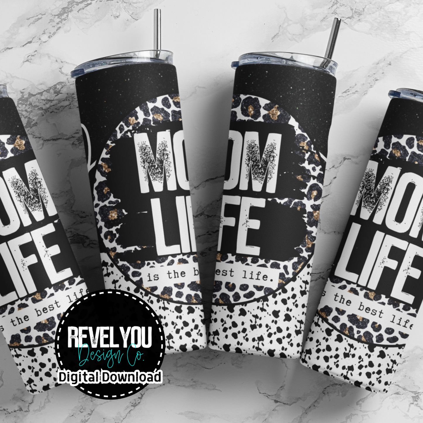 Mom Life Glitter Black - Digital Tumbler PNG