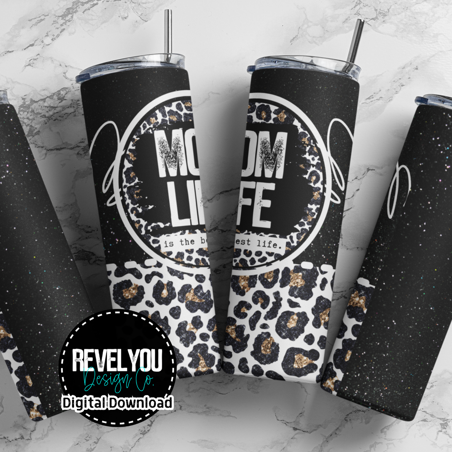 Mom Life Glitter Black Panel - Digital Tumbler PNG