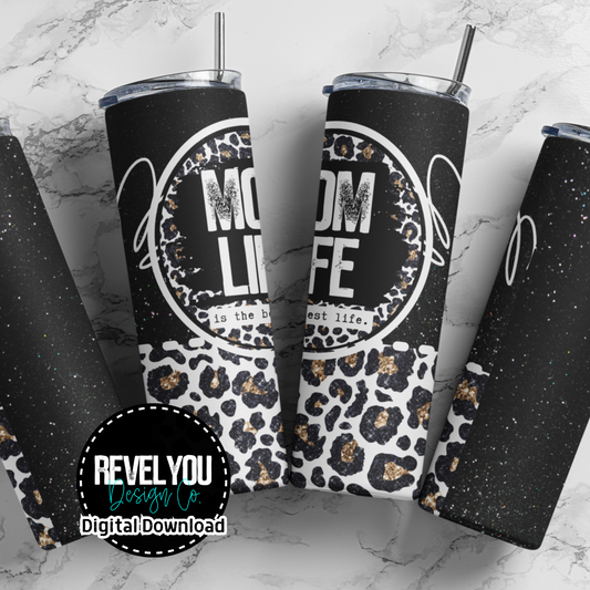 Mom Life Glitter Black Panel - Digital Tumbler PNG