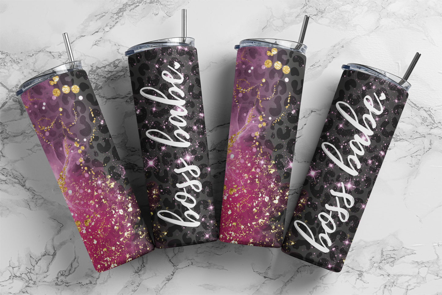 Boss Babe Leopard Glitter - Digital Tumbler PNG