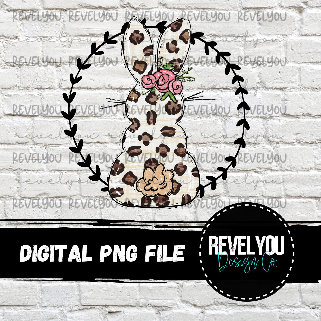 Leopard Bunny Wreath - PNG