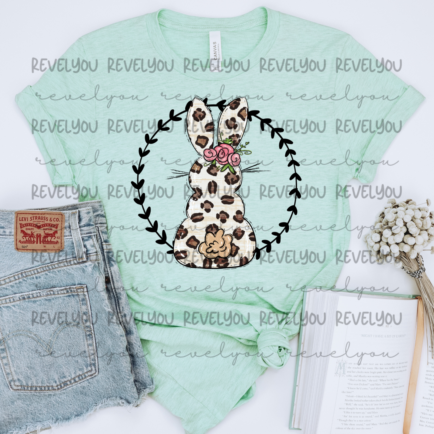 Leopard Bunny Wreath - PNG