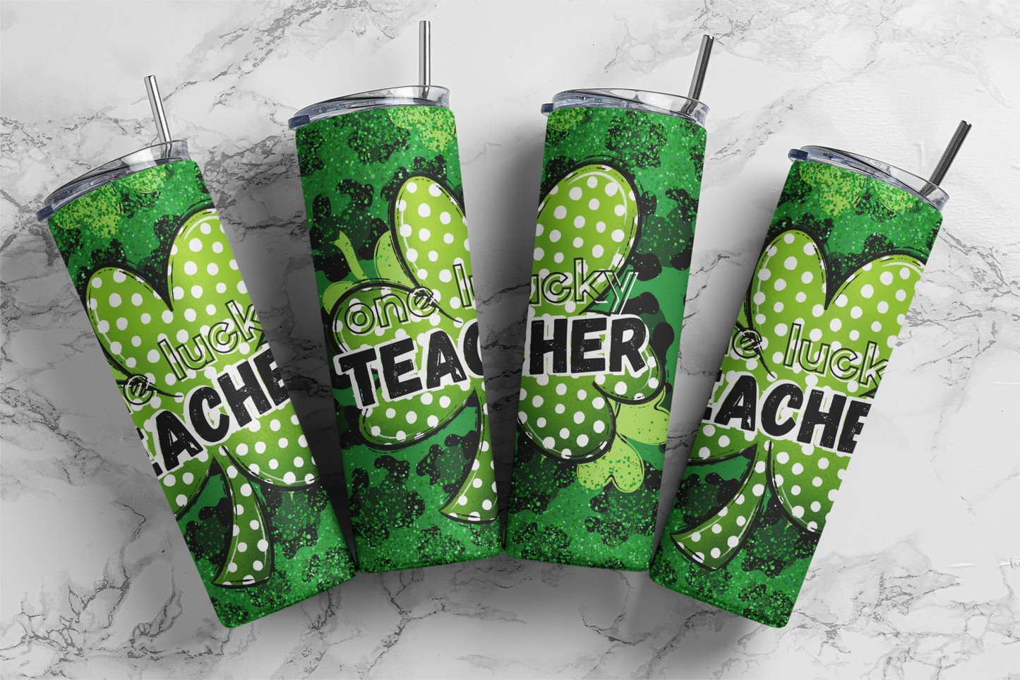 One Lucky Teacher Shamrock - Digital Tumbler PNG