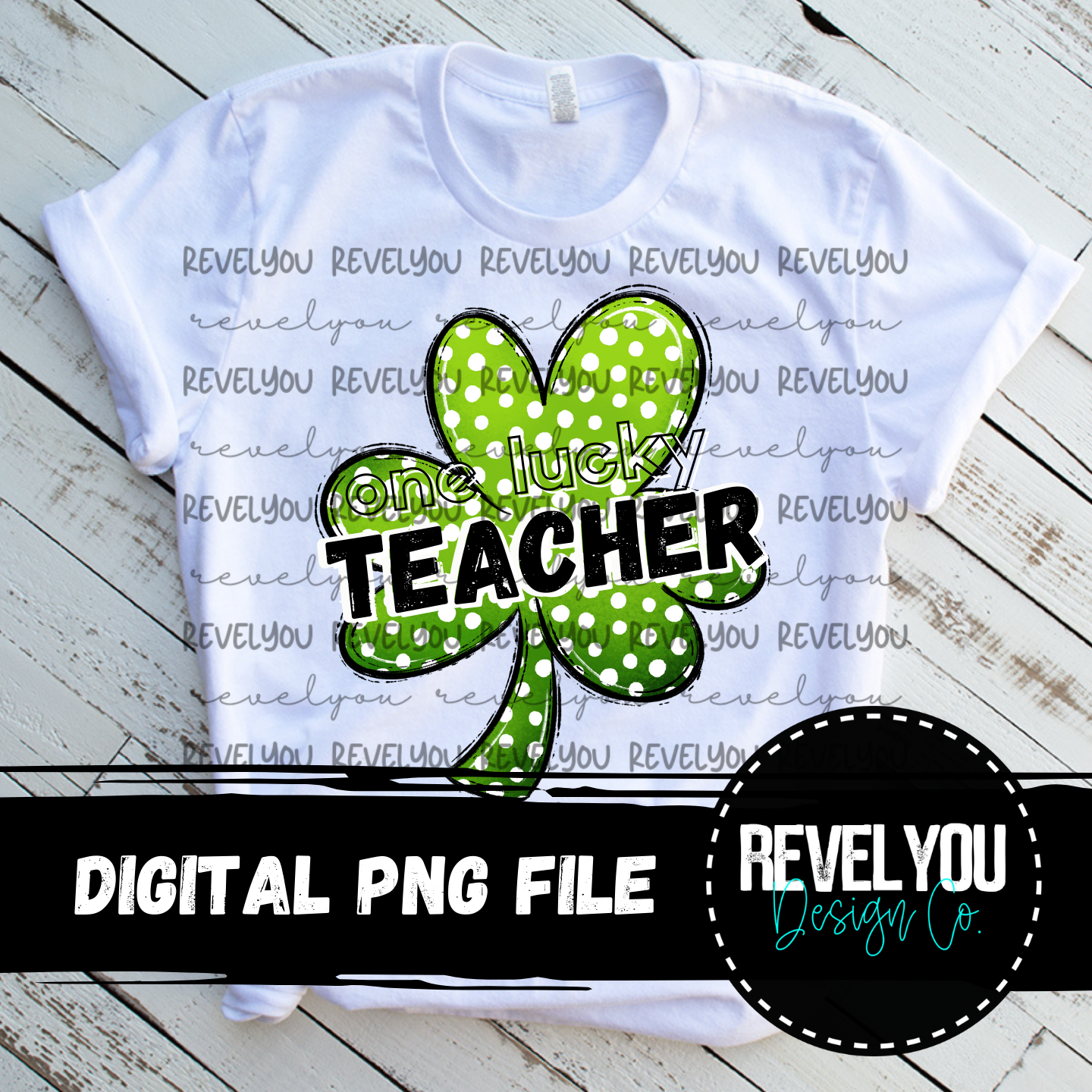 One Lucky Teacher White - PNG