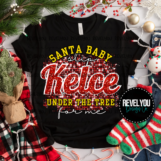 Santa Baby Kelce Red/Gold Glitter - PNG