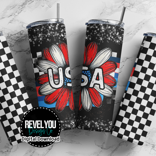 USA Retro Floral Red - Digital Tumbler PNG