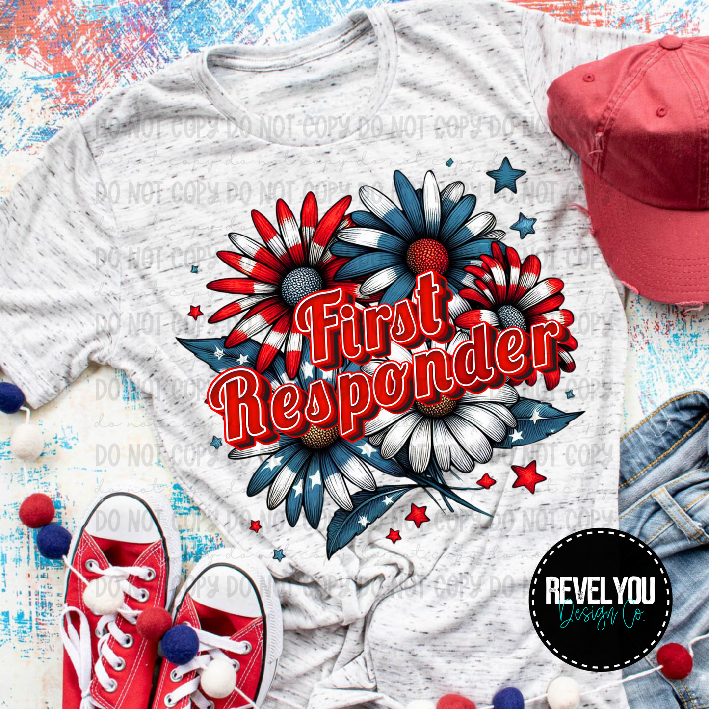 Patriotic Floral First Responder - PNG