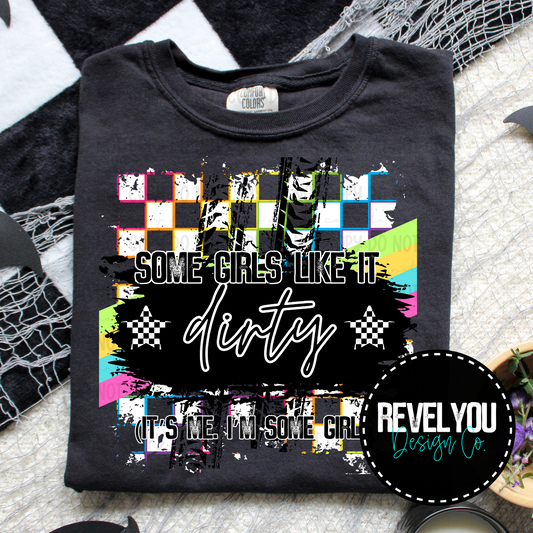 Neon Checkered White Some Girls Like It Dirty It's Me I'm Some Girls -  PNG