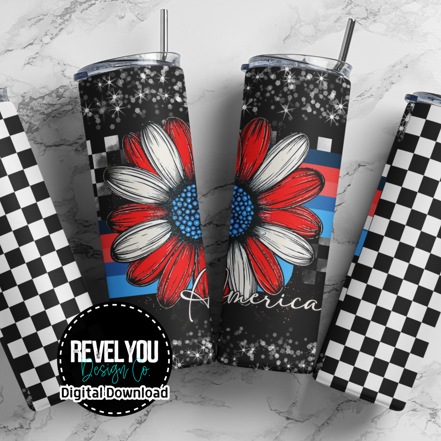 America Retro Floral White - Digital Tumbler PNG