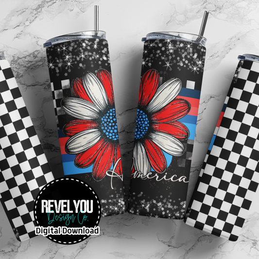America Retro Floral White - Digital Tumbler PNG