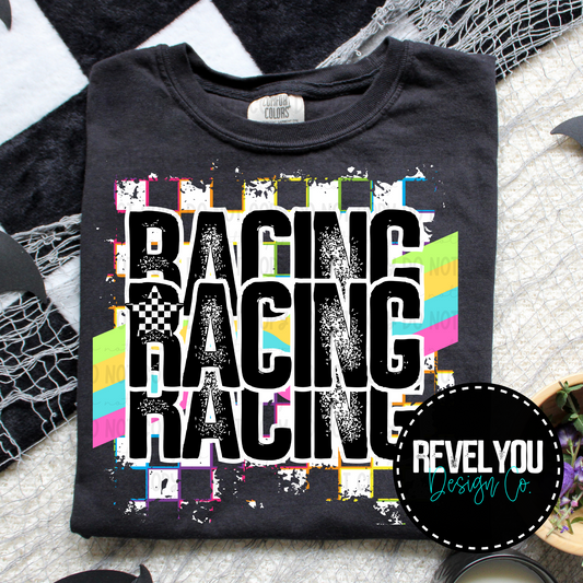 Neon Checkered White Racing Stack -  PNG