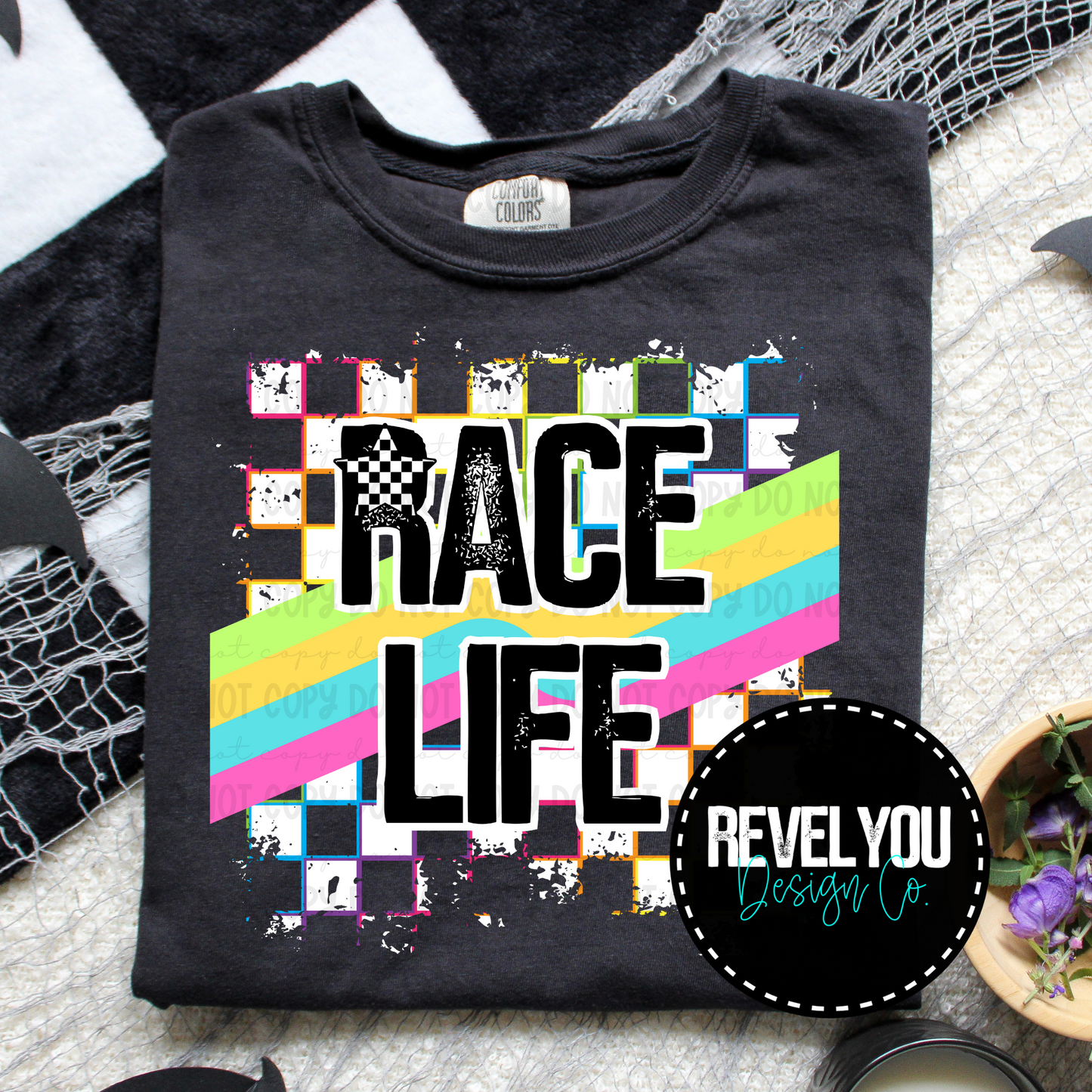 Neon Checkered White Grunge Race Life  - PNG