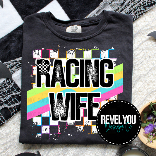 Neon Checkered White Grunge Racing Wife  - PNG