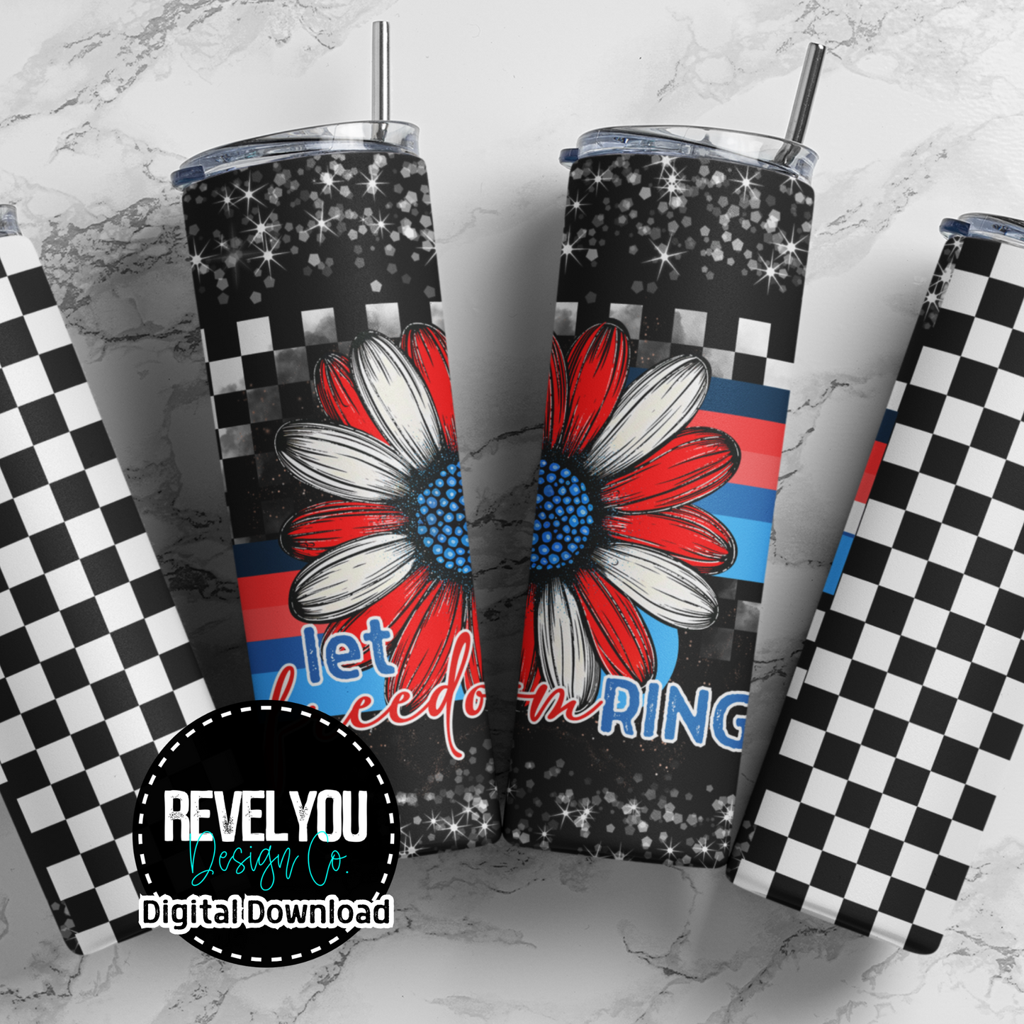 Let Freedom Ring Retro Floral White- Digital Tumbler PNG