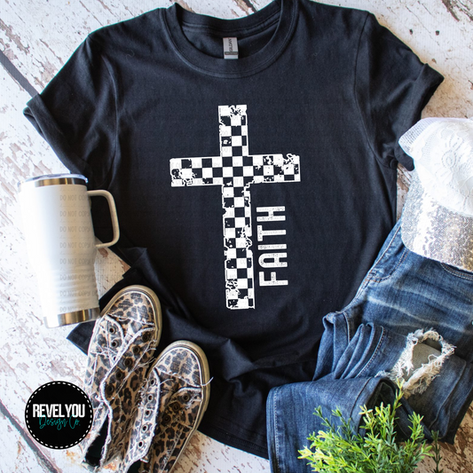 Faith Checkered Distressed Cross