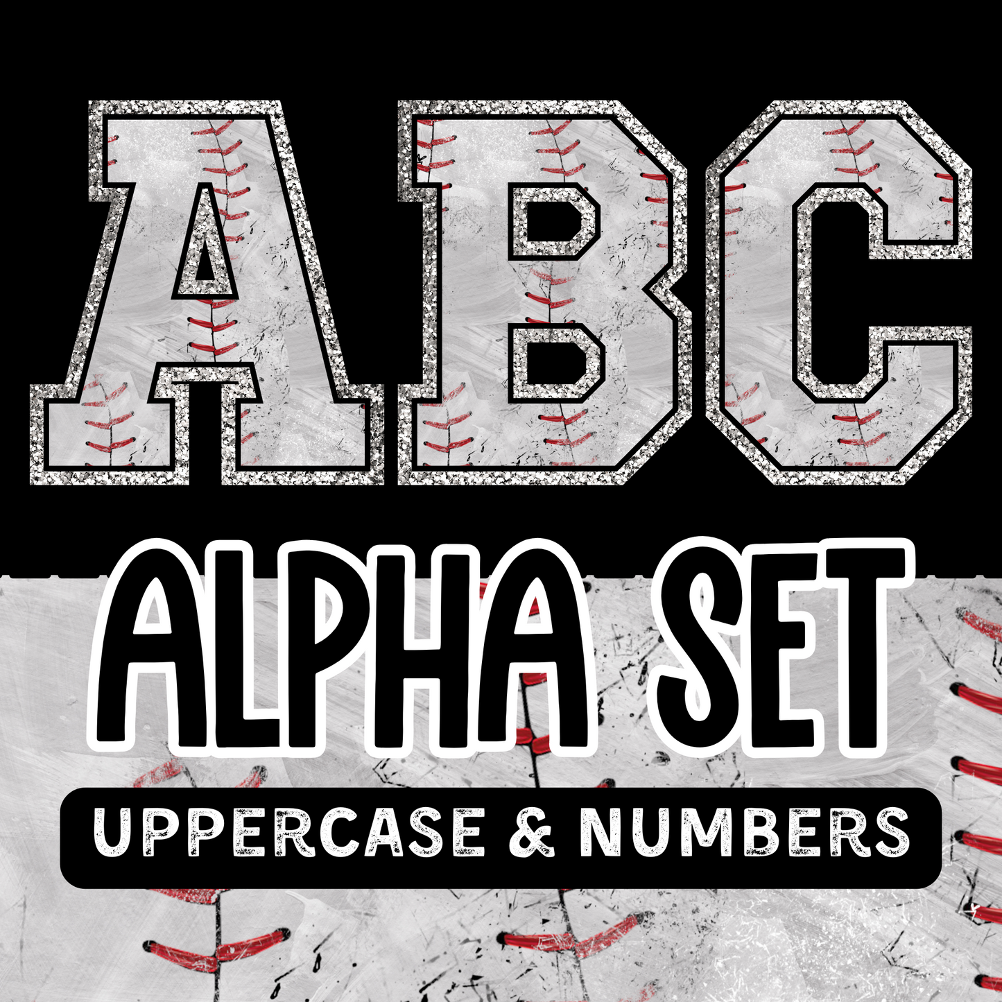 Baseball Grunge Silver Glitter - PNG Alpha Set