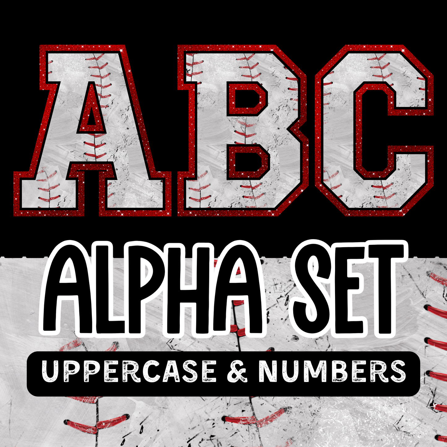 Baseball Grunge Red Glitter - PNG Alpha Set