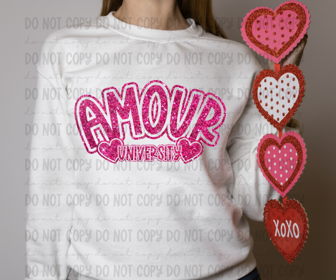 Amour University Faux Glitter Pink - PNG