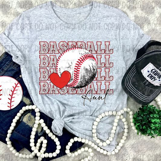 Baseball Faux Glitter Stack Aunt Heart - PNG