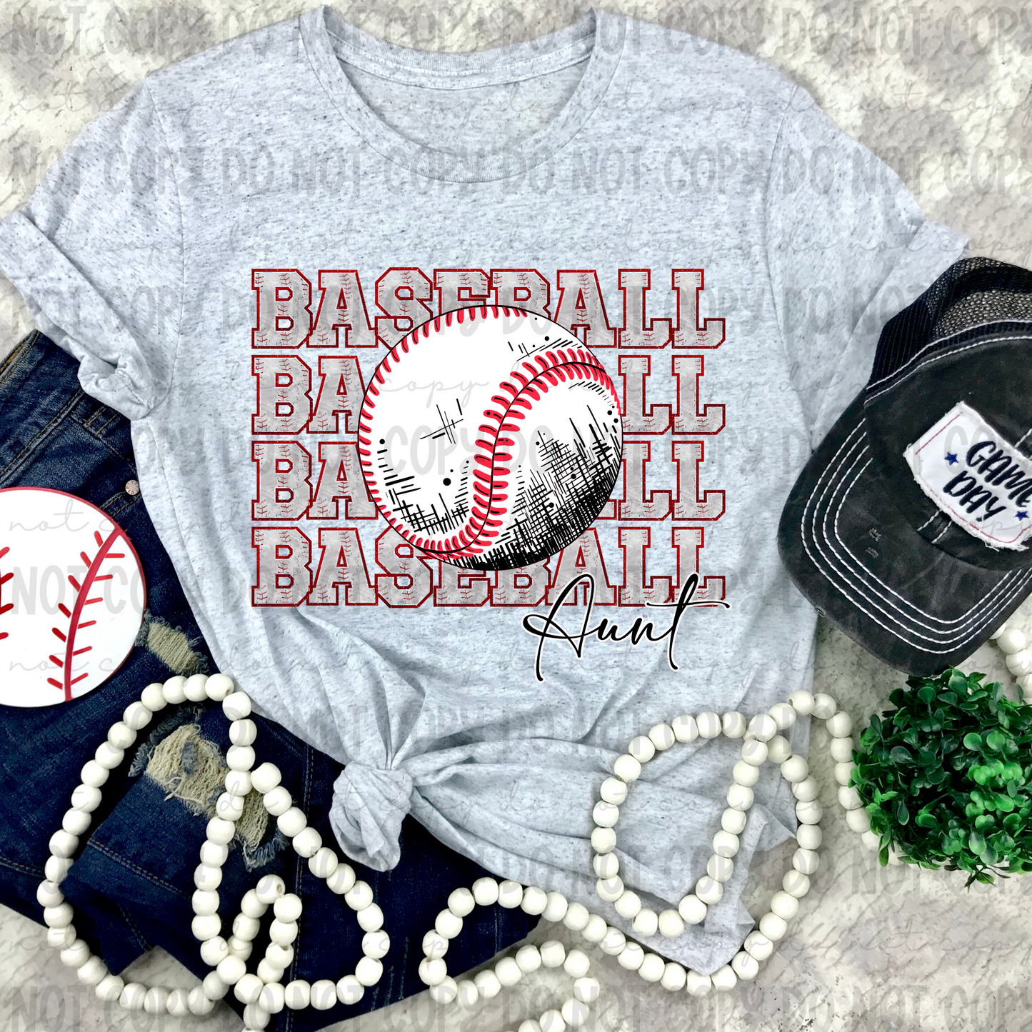 Baseball Faux Glitter Stack Aunt - PNG
