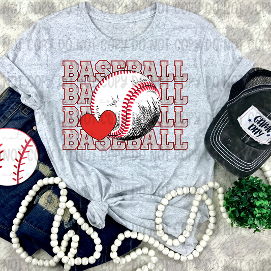 Baseball Faux Glitter Stack Heart - PNG