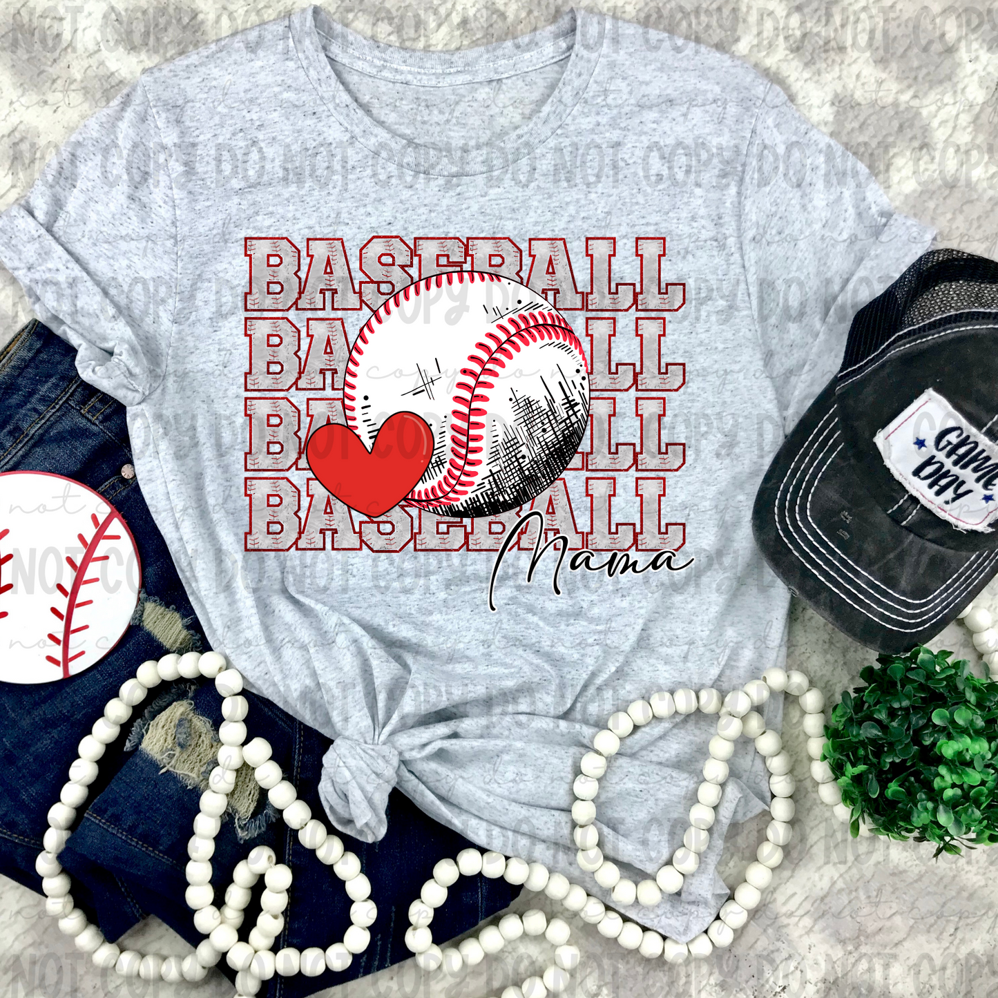 Baseball Faux Glitter Stack Mama Heart - PNG