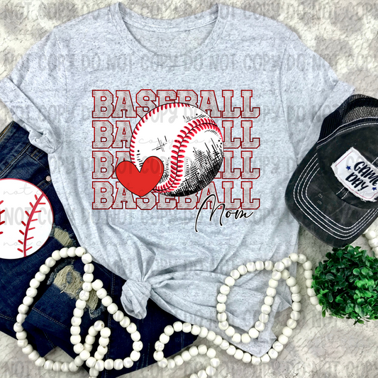 Baseball Faux Glitter Stack Mom Heart - PNG