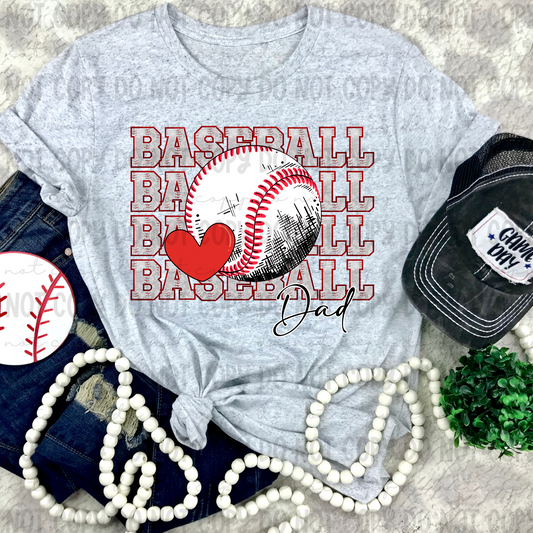 Baseball Faux Glitter Stack Dad Heart - PNG