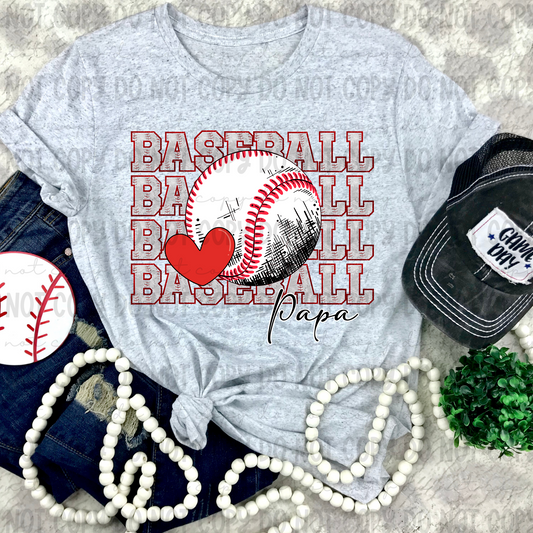 Baseball Faux Glitter Stack Papa Heart - PNG