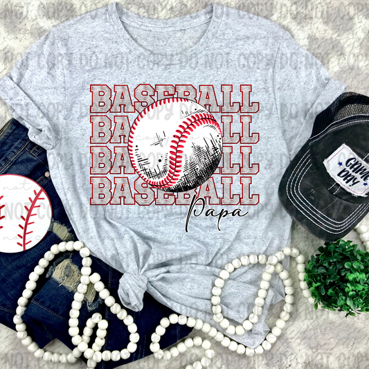 Baseball Faux Glitter Stack Papa - PNG