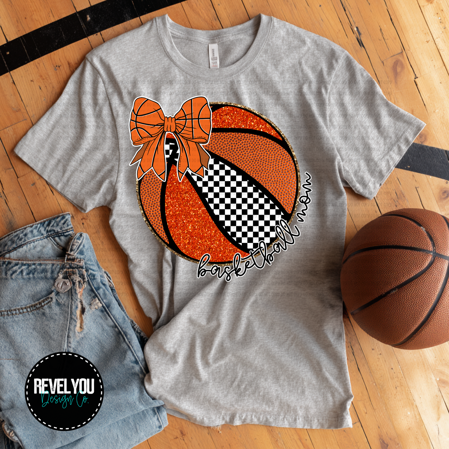Checkered Basketball Mom Bow - PNG