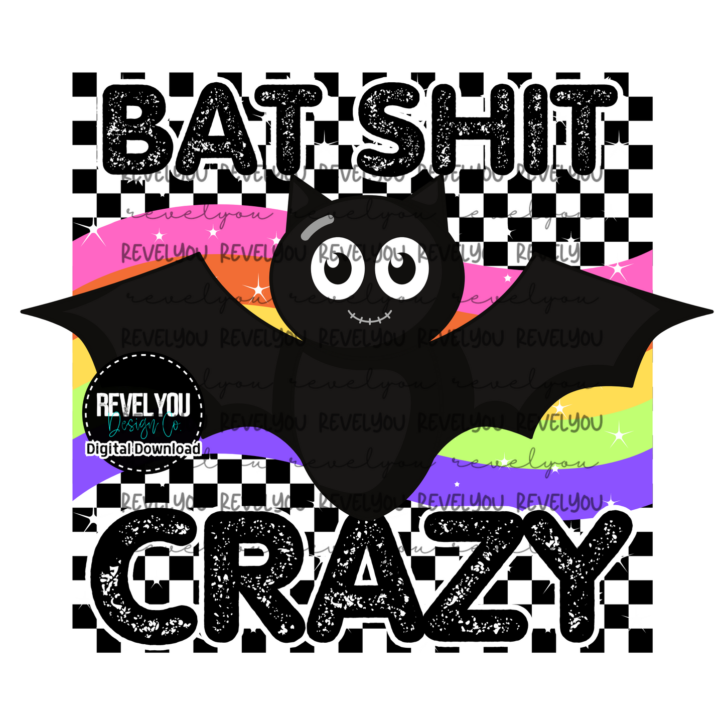 Bat Shit Crazy Checkered Bat - PNG