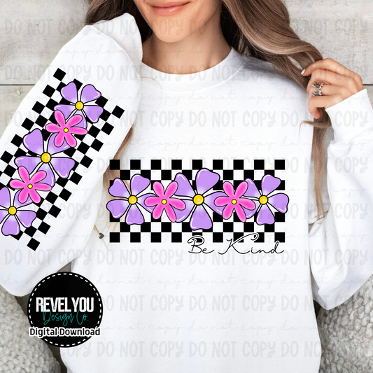 Be Kind Checkered Off Center - PNG - Sleeve Design Included!