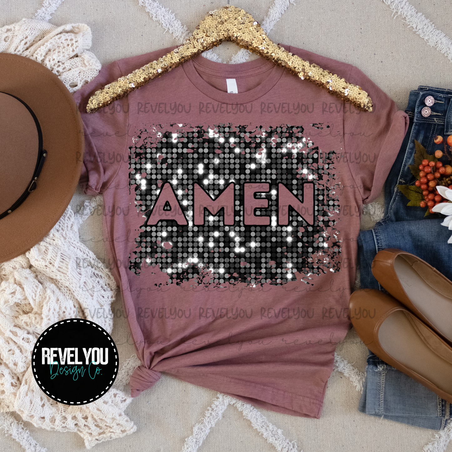 AMEN Black Faux Sequin - PNG
