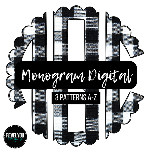 Black White Buffalo Plaid Monogram Set - Individual PNGS