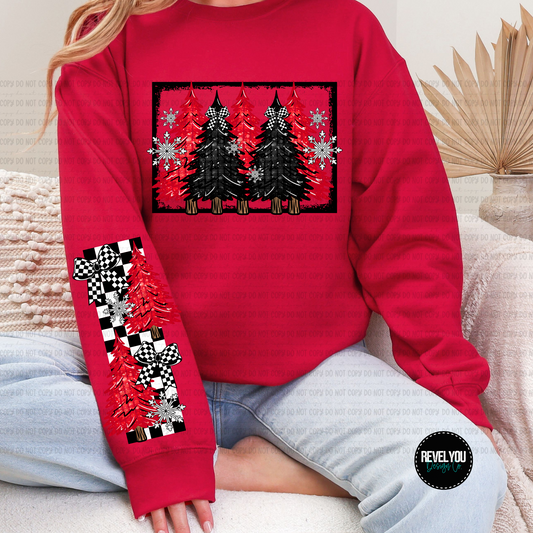 Border Christmas Trees Red Black- Sleeve Design Included - PNG