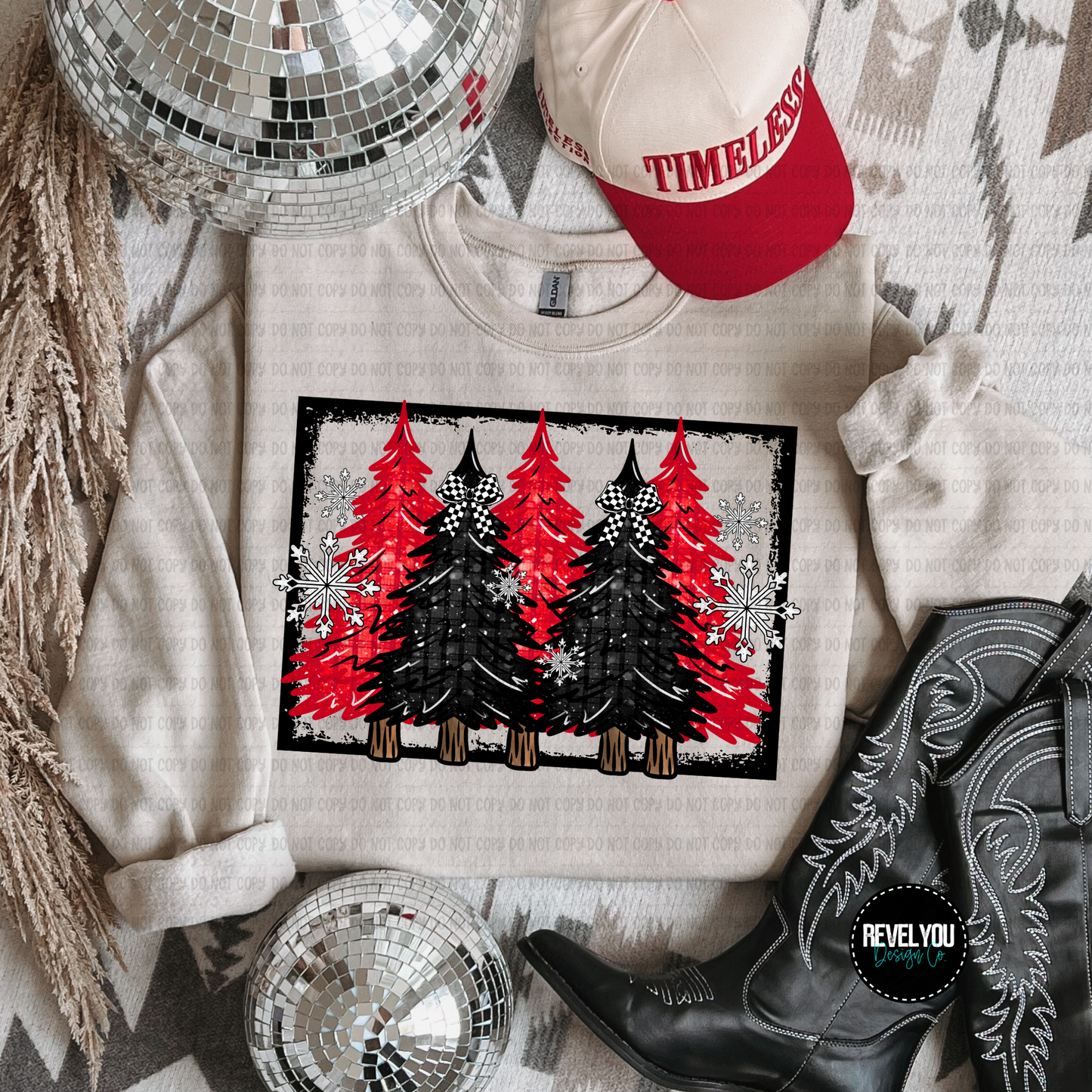 Border Christmas Trees Red Black- Sleeve Design Included - PNG