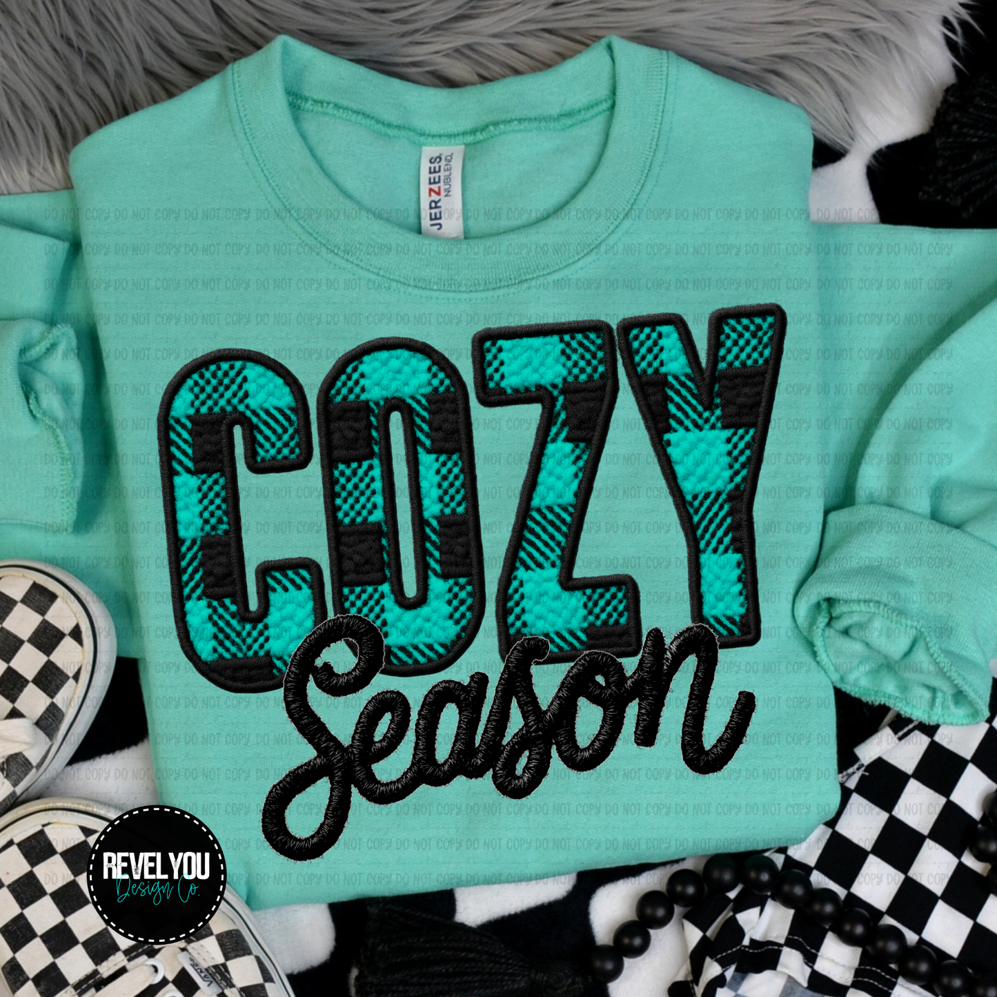 Cozy Season Mint Faux Applique - PNG