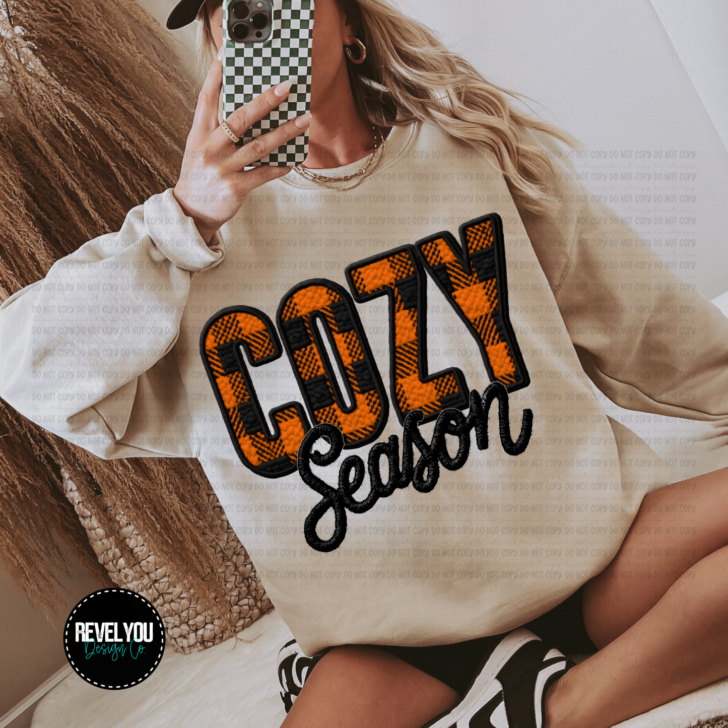 Cozy Season Orange Faux Applique - PNG