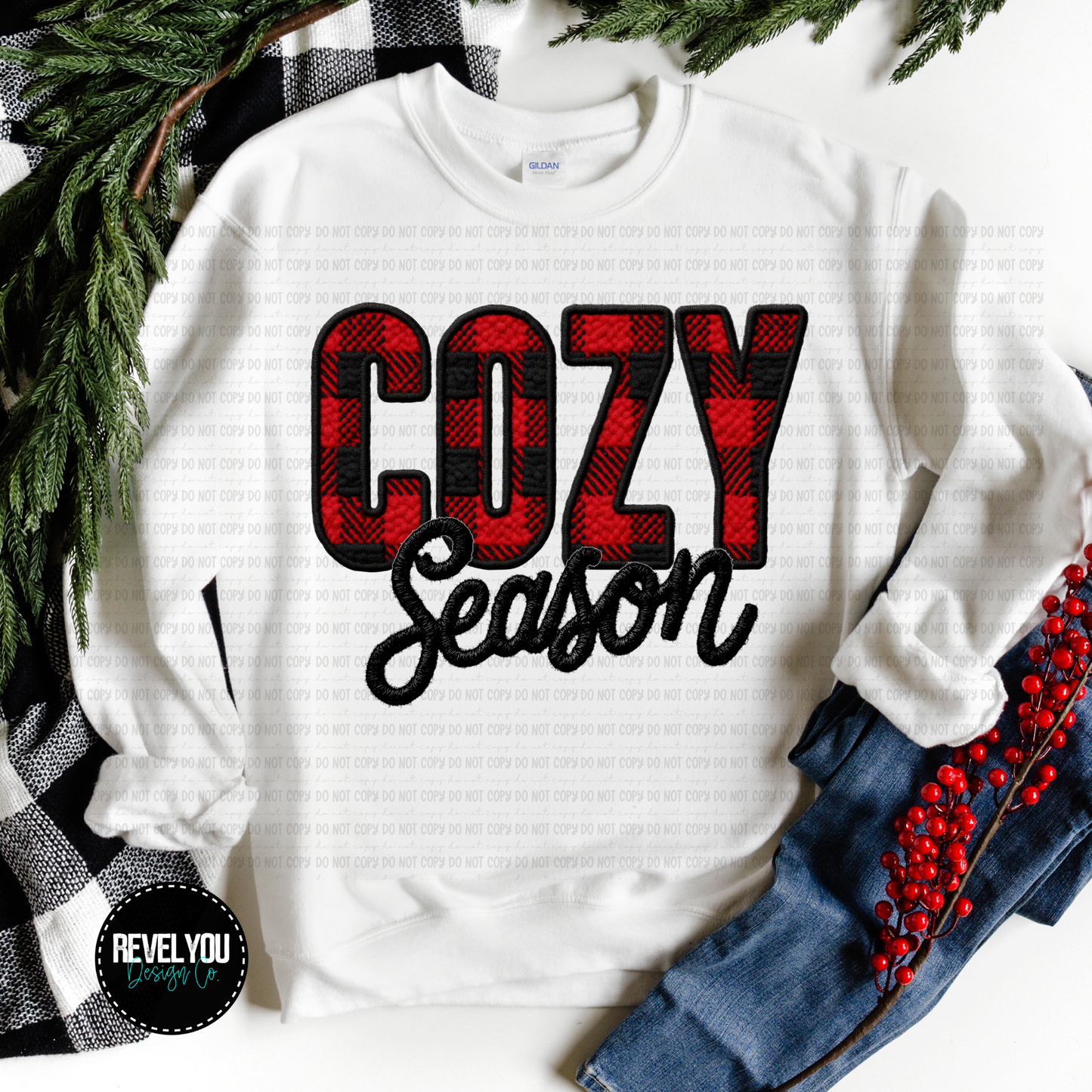 Cozy Season Red Faux Applique - PNG