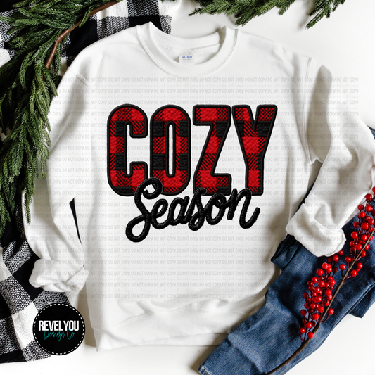 Cozy Season Red Faux Applique - PNG