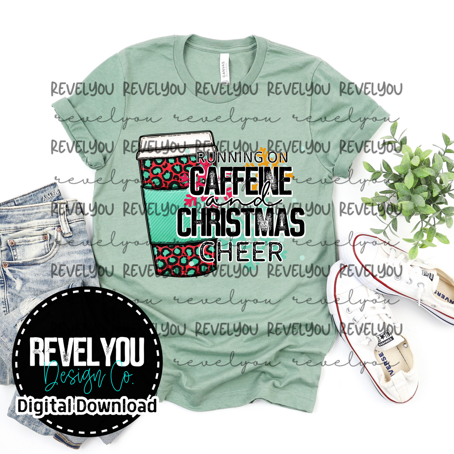 Caffeine Christmas Cheer Red Cup Snow Flakes - PNG