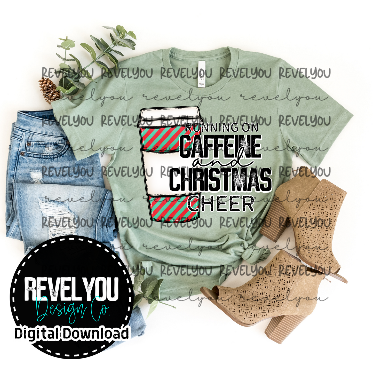Caffeine Christmas Cheer Striped Cup - PNG
