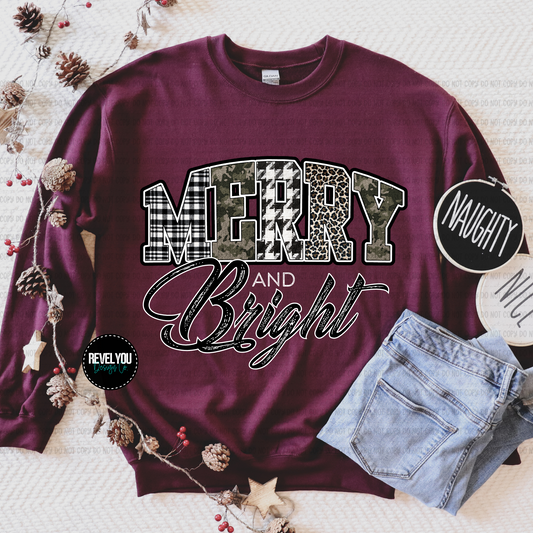 Camo Plaid Merry & Bright White - PNG
