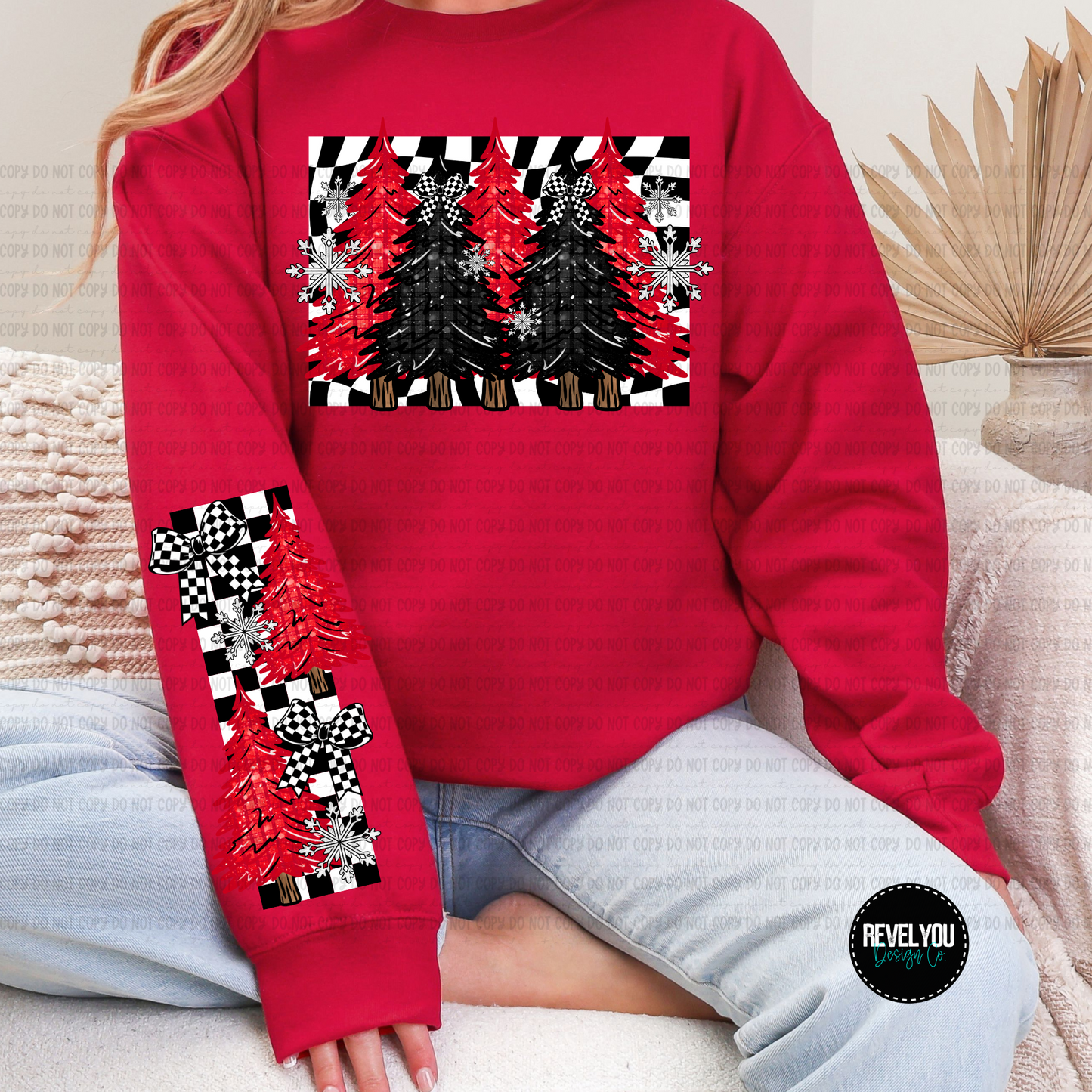 Checkered Christmas Trees Red Black- Sleeve Design Included - PNG