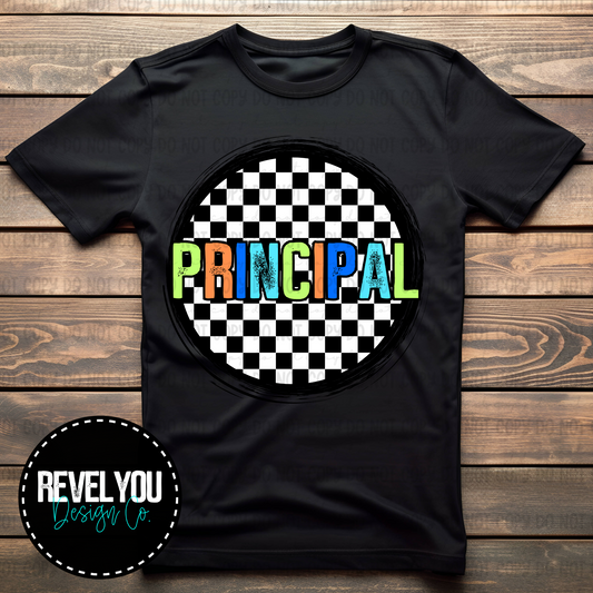 Checkered Circle Orange Principal - PNG