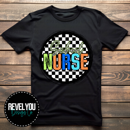 Checkered Circle Orange School Nurse- PNG